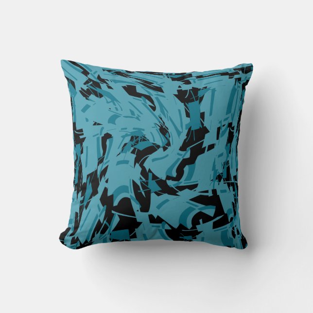 Turquoise Shades with Black Small Shapes Print Cushion (Front)