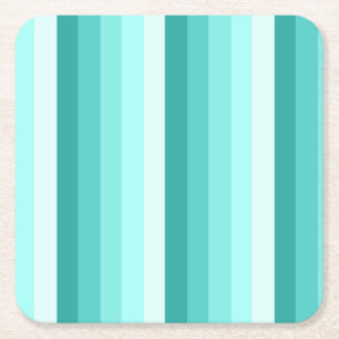 Turquoise shadow stripes square paper coaster