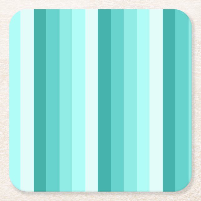 Turquoise shadow stripes square paper coaster (Front)