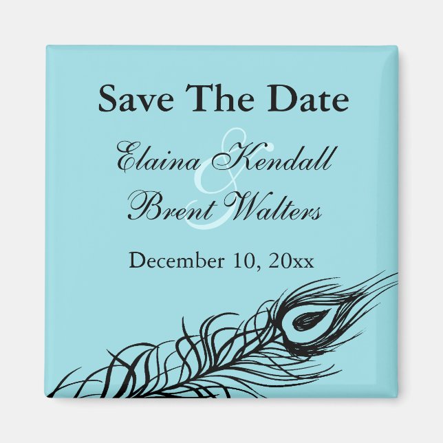 Turquoise Shake your Tail Feathers Save the Date Magnet (Front)