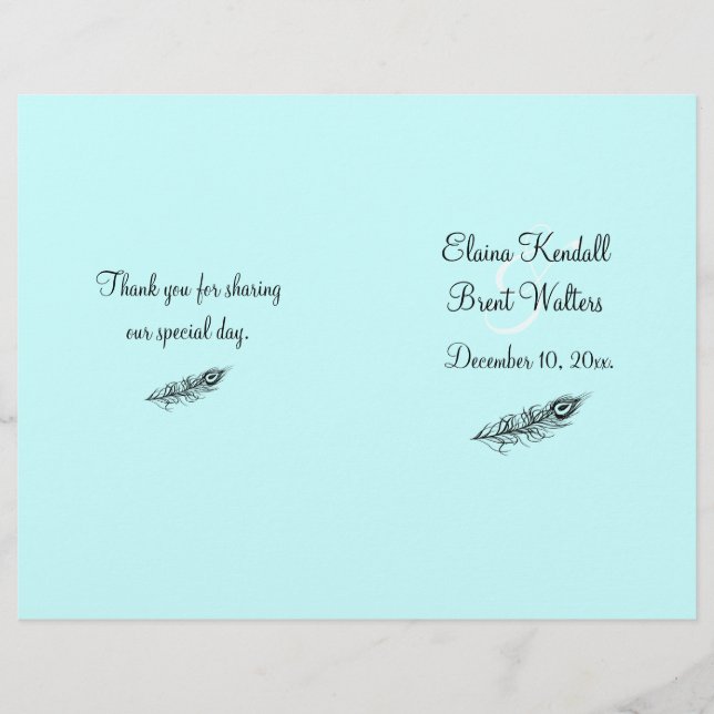 Turquoise Shake your Tail Feathers Wedding Program (Front)
