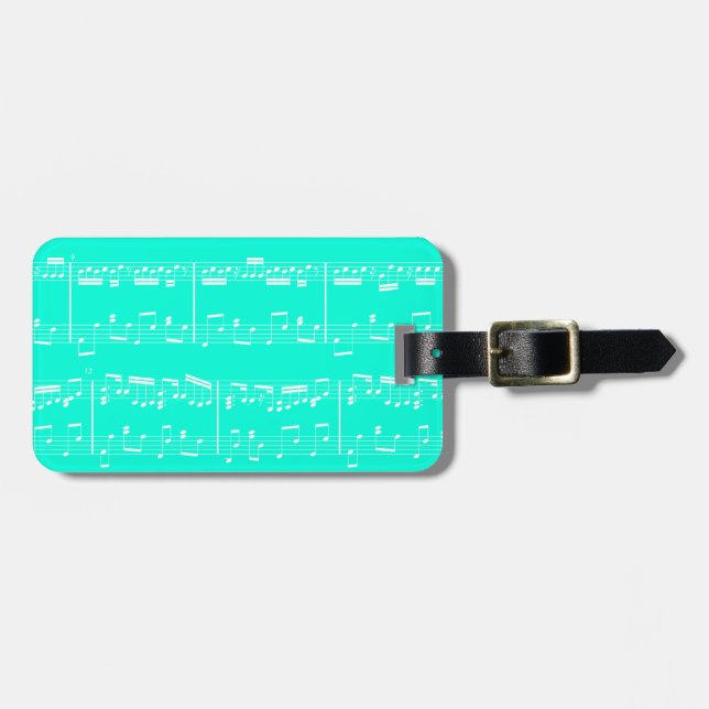 Turquoise Sheet Music Luggage Tag (Front Horizontal)