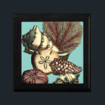 Turquoise Shell and Red Coral Collection Gift Box<br><div class="desc">Go underwater to explore the sea with all these different sea creatures. This vintage piece of art is a perfect addition to any sea anemone lovers with a vibrant turquoise background and red accents on the seashells. Get your art print today on your product.</div>