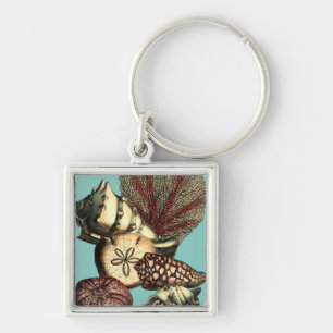 Turquoise Shell and Red Coral Collection Key Ring