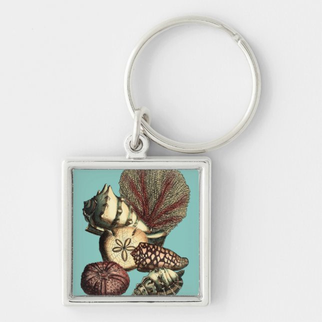 Turquoise Shell and Red Coral Collection Key Ring (Front)