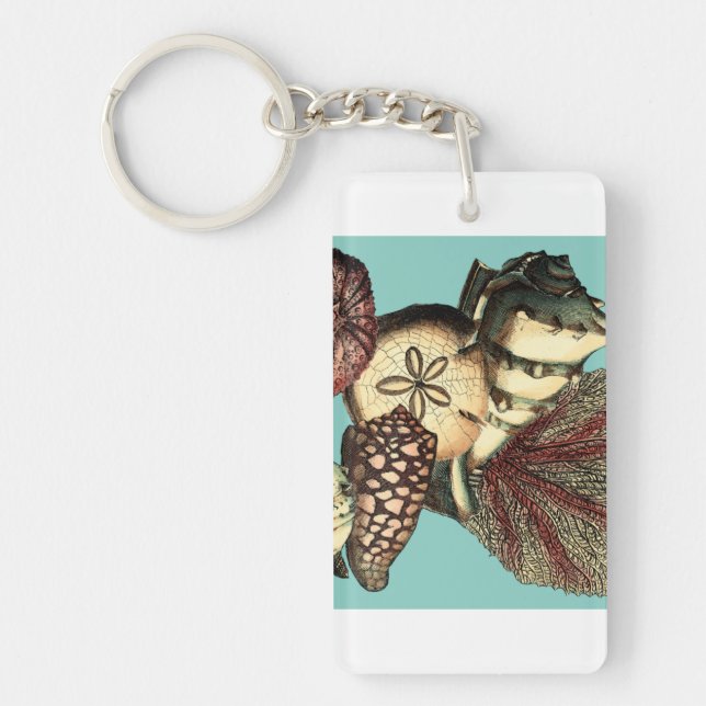 Turquoise Shell and Red Coral Collection Key Ring (Front)