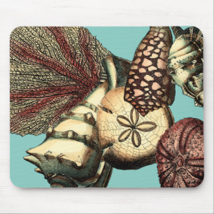 Turquoise Shell and Red Coral Collection Mouse Pad