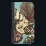 Turquoise Shell and Red Coral Collection Samsung S4 Wallet Case<br><div class="desc">Go underwater to explore the sea with all these different sea creatures. This vintage piece of art is a perfect addition to any sea anemone lovers with a vibrant turquoise background and red accents on the seashells. Get your art print today on your product.</div>