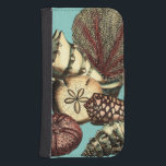 Turquoise Shell and Red Coral Collection Samsung S4 Wallet Case<br><div class="desc">Go underwater to explore the sea with all these different sea creatures. This vintage piece of art is a perfect addition to any sea anemone lovers with a vibrant turquoise background and red accents on the seashells. Get your art print today on your product.</div>