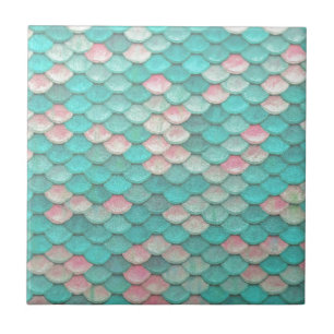 Turquoise Shiny Fish Scales Effect Pattern Ceramic Tile