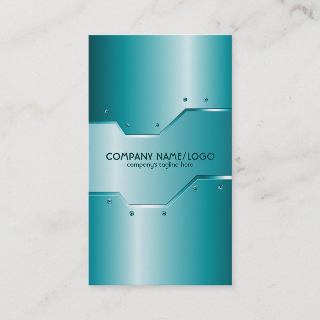 Turquoise Shiny Metallic Embossed Look Business Card (Front)