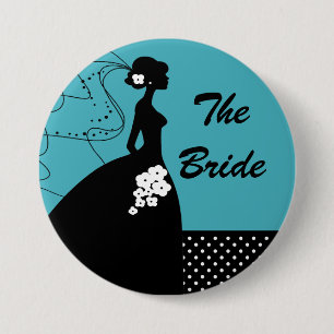 Turquoise Silhouette Bride Bridal Party  Button