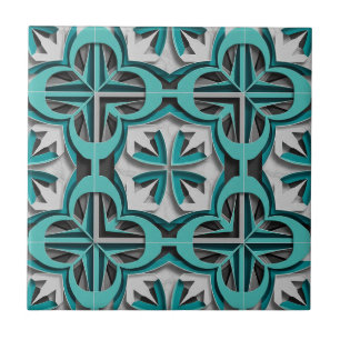 Turquoise Silver 3D Layered Paper Cut Art Ceramic Tile