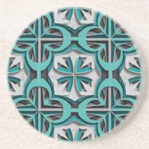 Turquoise Silver 3D Layered Paper Cut Art Coaster