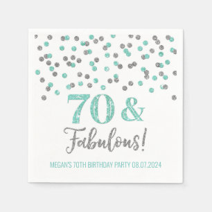 Turquoise Silver Confetti 70 & Fabulous  Napkin