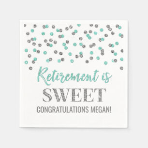 Turquoise Silver Confetti Retirement is Sweet Napkin