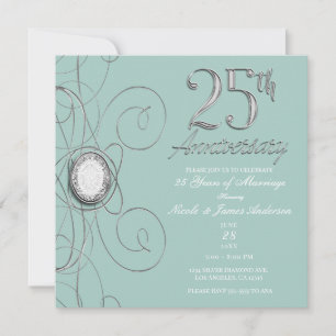 Turquoise Silver Diamond 25 25th Anniversary Party Invitation