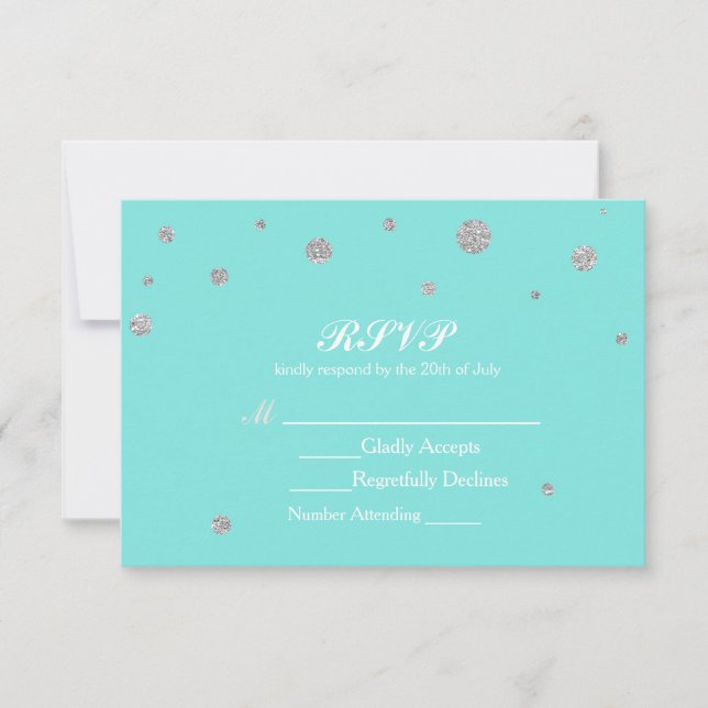 Turquoise & Silver Glitter Confetti RSVP Card (Front)