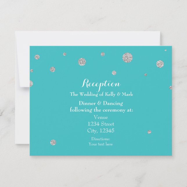 Turquoise & Silver Glitter Wedding Reception Card (Front)