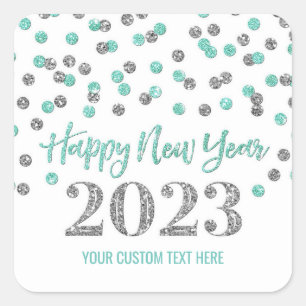 Turquoise Silver Happy New Year 2023  Square Sticker