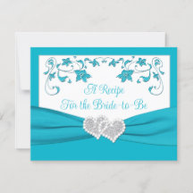 Turquoise, Silver Love Hearts Bridal Recipe Card