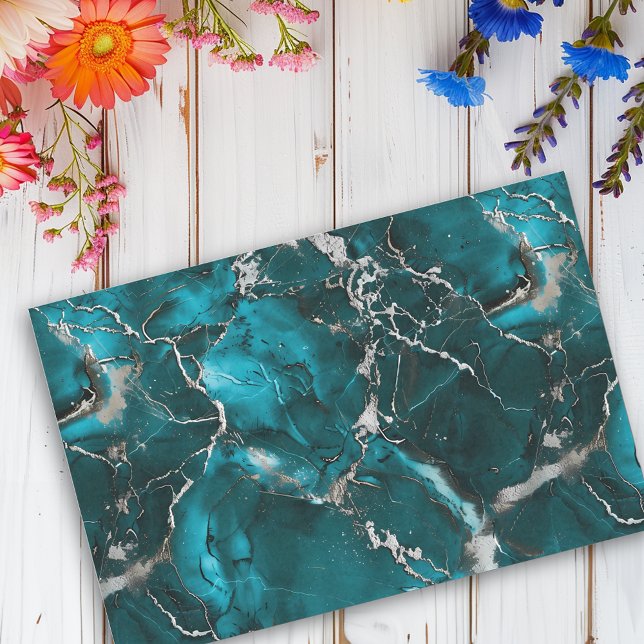 Turquoise Silver Metallic Look Marble Tissue Paper (Creator Uploaded)