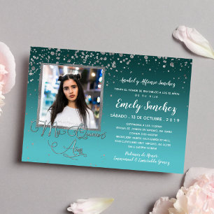 Turquoise Silver Mis Quince Anos Photo Spanish Inv Invitation