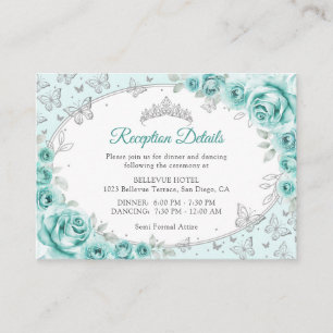 Turquoise Silver Quinceanera Reception Details Enclosure Card