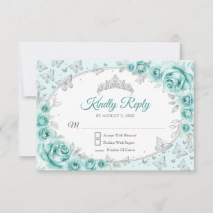 Turquoise Silver Quinceanera Reply RSVP Card