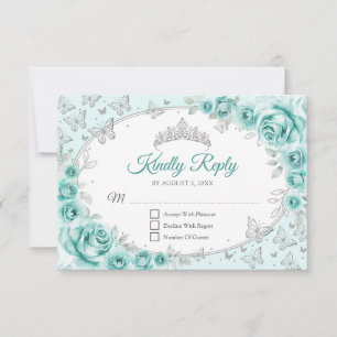 Turquoise Silver Quinceanera Reply RSVP Card