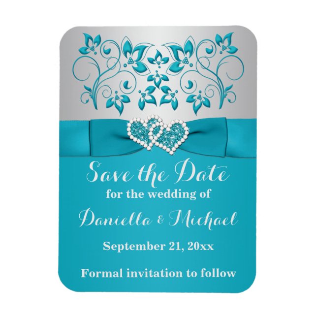 Turquoise, Silver Save the Date Flex Magnet (Vertical)