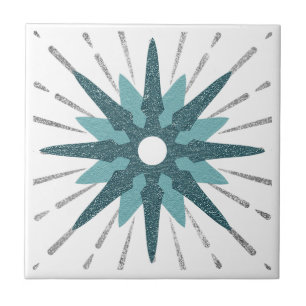 Turquoise & Silver Starburst Ceramic Tile