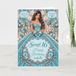 Turquoise Silver Sweet 16 Celebration Card