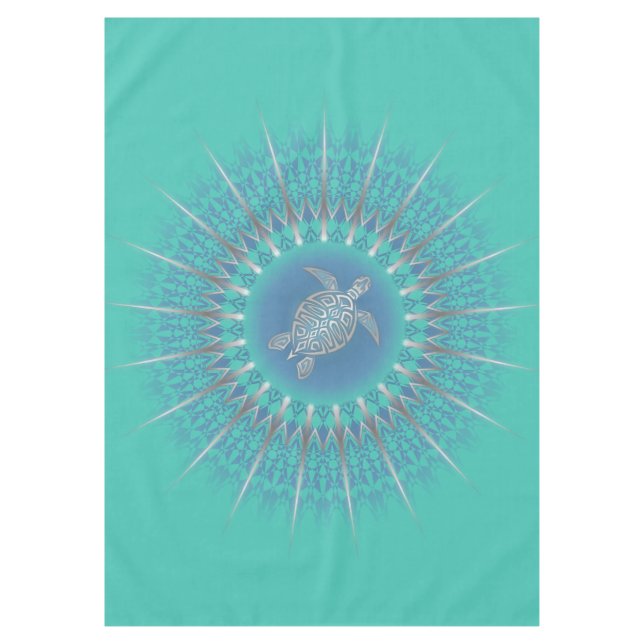 Turquoise Silver Turtle Mandala Tablecloth (Front)