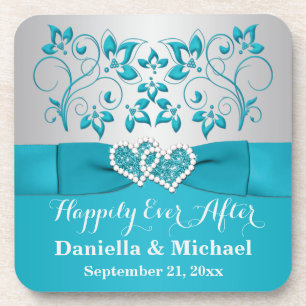 Turquoise, Silver Wedding Favour Coaster Set (6)
