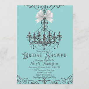 Turquoise & Silver White Bow Bridal Shower Invitation