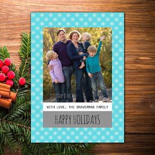 Turquoise Simple Snowflake Holiday Photo Flat Card