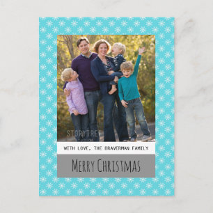 Turquoise Simple Snowflake Holiday Photo Postcard