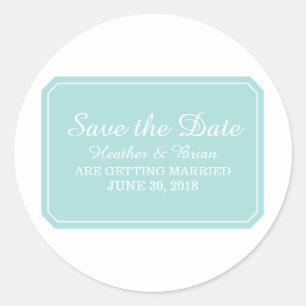 Turquoise Simply Elegant Save the Date Classic Round Sticker