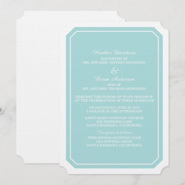 Turquoise Simply Elegant Wedding Invite (Front/Back)