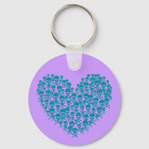Turquoise Skull Heart Key Ring