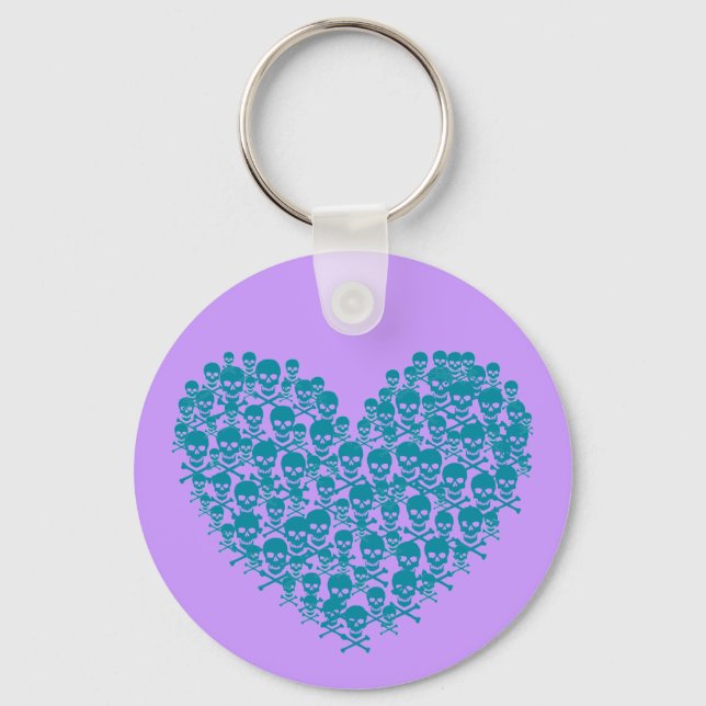 Turquoise Skull Heart Key Ring (Front)