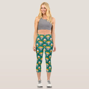 Turquoise Skulls and Sunflower Series Design 10 Capri Leggings