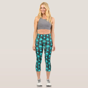 Turquoise Skulls and Sunflower Series Design 1 Capri Leggings
