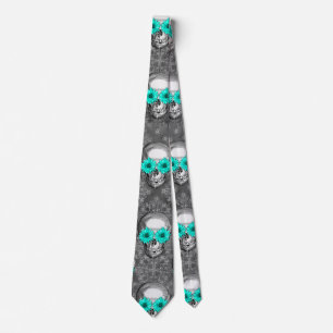 Turquoise Skulls and Sunflower Series Design 9 Tie