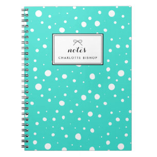 Turquoise Snow Drops Pattern Personalised Notebook