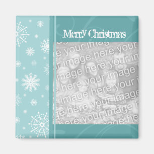 Turquoise Snow Merry Christmas Photo Magnet
