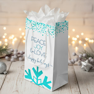 Turquoise Snowflake Peace Joy Love Bold Typography Small Gift Bag