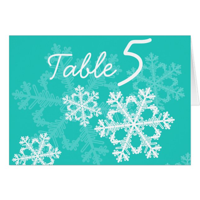 Turquoise Snowflakes Christmas Table Number Card (Front Horizontal)