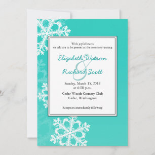 Turquoise Snowflakes Christmas wedding invitation